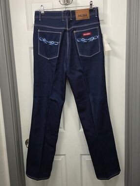 Vtg. Paloma Straight Jeans Dark Navy Embroidered Back Pockets White Stitching 15